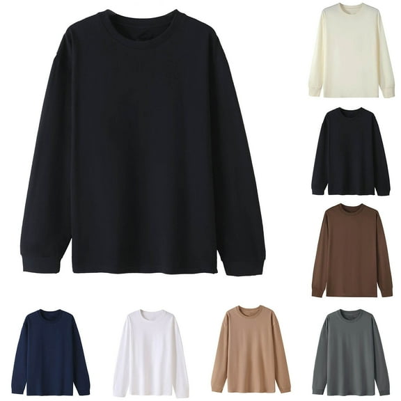 Zpanxa Women's Classic Fit T-Shirt Long Sleeve Round Neck Basic Top Breathable Cotton Layering Piece Minimalist Casual Tee