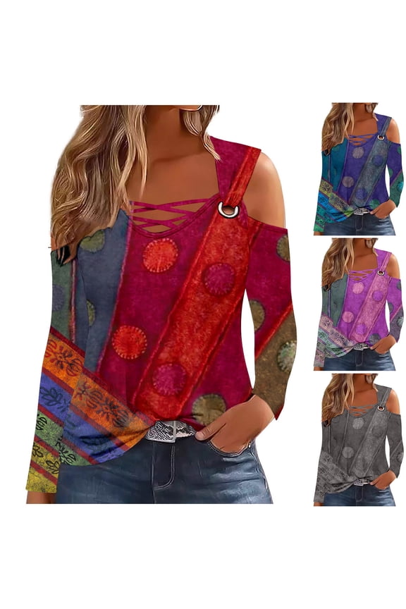 Women's Cold Shoulder Top Long Sleeve Solid Color Stretchy Casual Shirt Bodycon Slim Fit