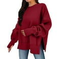 thumbnail image 1 of Zpanxa Women's Color Block Side Slit Sweatshirt, Designer Inspired Pullover with a Contemporary Asymmetrical Hem for a Fashionable Statement Piece Red S, 1 of 8