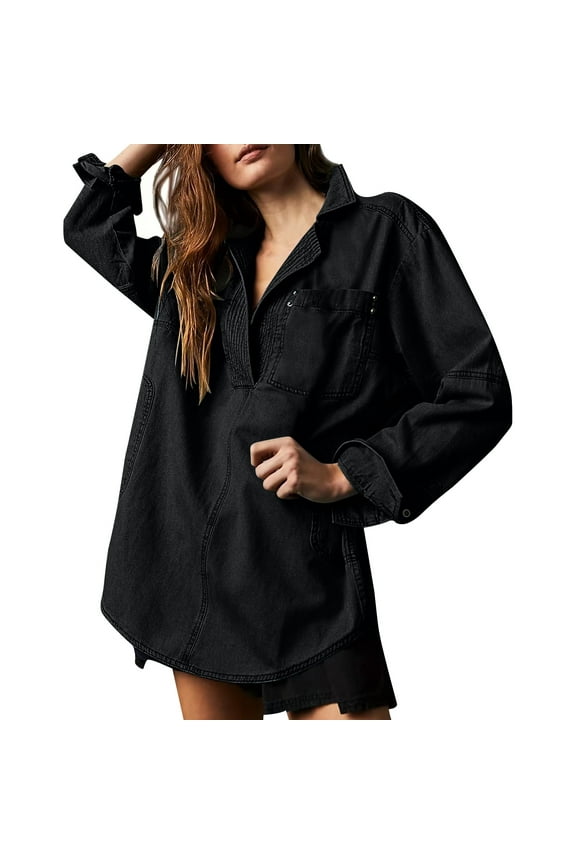 Women's Denim Shacket V Neck Distressed Wash, New Arrival Long Sleeve Western Style Jacket