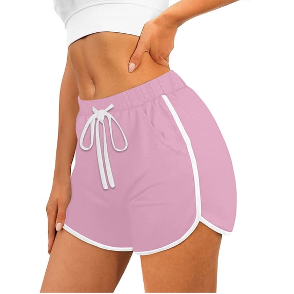 Zpanxa Women's Drawstring High Waisted Yoga Shorts Solid Color Quick Dry Athletic Running Beach Shorts with Pockets Tummy Control Compression Stretchy Fitted Casual Lounge
