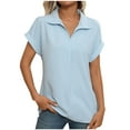 thumbnail image 1 of Zpanxa Women's Drop Shoulder Top Loose Fit Short Sleeve Collared Pullover Solid Color Casual Blouse Comfortable Relaxed Fit for Summer, 1 of 4