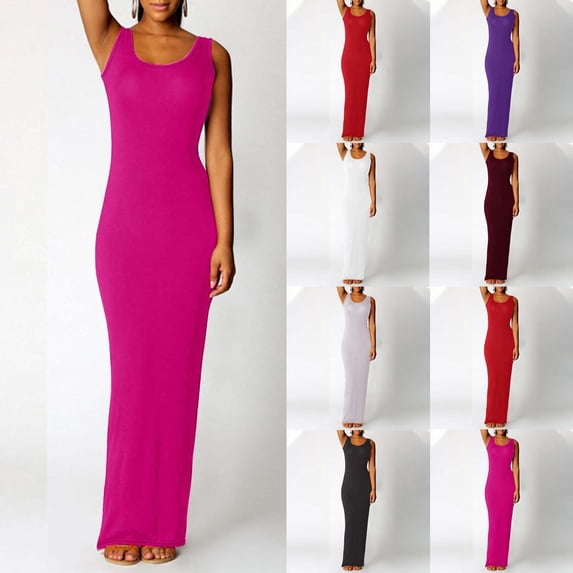 Zpanxa Women's Elegant Sleeveless Slip Dress Solid Color Long Maxi Dress Evening Formal Gown