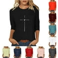 thumbnail image 1 of Zpanxa Women's Fall Casual T-Shirt Round Neck 3/4 Sleeve Loose Fit Comfortable Daily Wear Top, 1 of 6