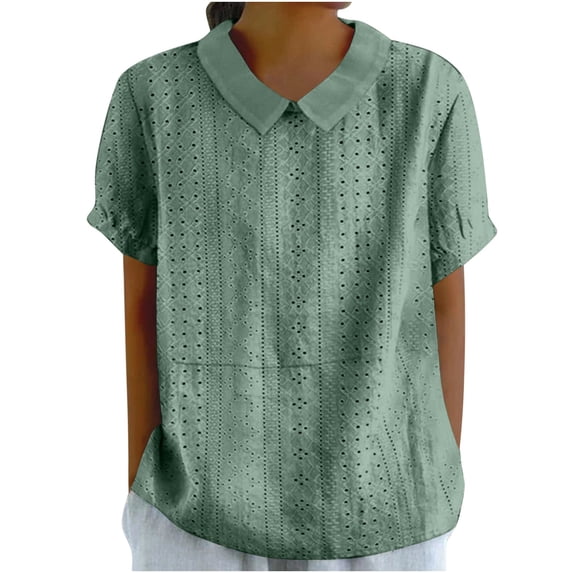 Zpanxa Women's Fashion Loose Fit Top Short Sleeve Collared Blouse Modern Casual Shirt Comfortable Everyday Essential