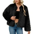 thumbnail image 1 of Zpanxa Women's Faux Fur Coat Winter Jacket Plush Soft Warm Luxury Round Neck Long Sleeve Solid Color Casual Outerwear for Cold Weather Black A 3XL, 1 of 8