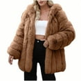 thumbnail image 1 of Zpanxa Women's Faux Fur Hooded Coat Plush Winter Jacket with Belt Luxury Winter Street Style Khaki XL, 1 of 6