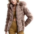 thumbnail image 1 of Zpanxa Women's Faux Fur Hooded Puffer Coat Color Block Winter Jacket Long Sleeve Thermal Lined Outerwear with Secure Pockets, 1 of 6