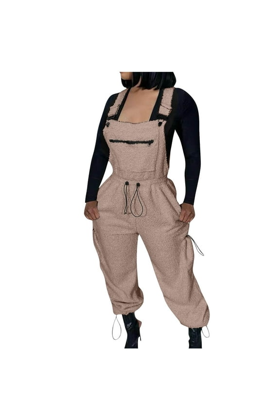 Women's Fleece Jumpsuit with Adjustable Suspender Straps Thermal Lined Overalls Plush Warm Winter Ski Pants All Day Comfort for Snow Activities Brown XXL
