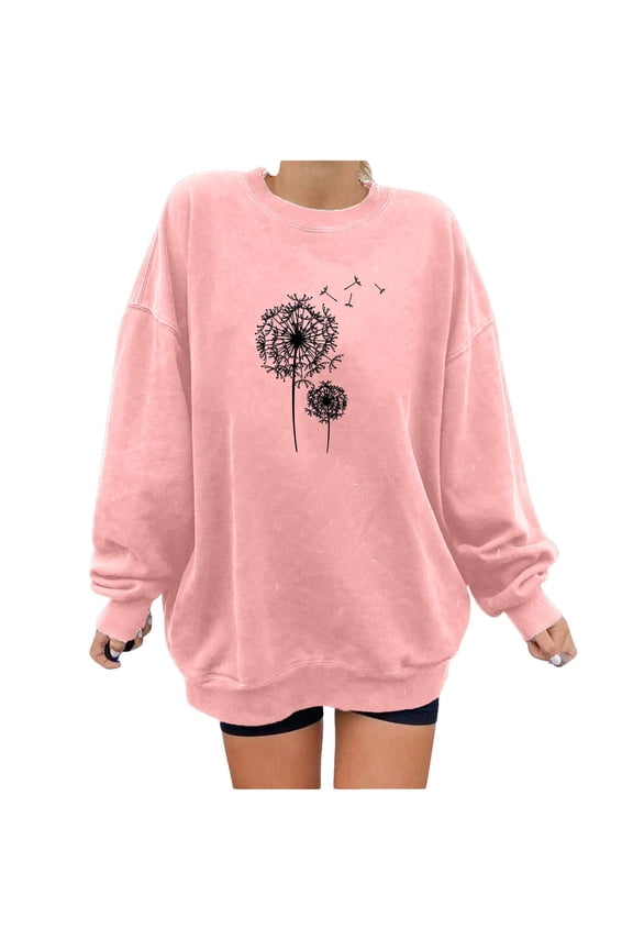 Women's Floral Print Crewneck Sweatshirt, Long Sleeve Oversized Pullover Top with a Fashionable Pattern for Street Style Pink S