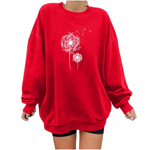 Zpanxa Women's Floral Print Crewneck Sweatshirt, Long Sleeve Oversized Pullover Top with a Fashionable Pattern for Street Style Red L