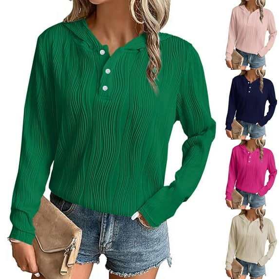 Zpanxa Women's Full Zip Button Hoodie Long Sleeve Solid Color Fleece Sweatshirt Casual Comfort Fit Pullover with Front Pockets