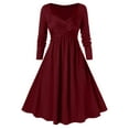 thumbnail image 1 of Zpanxa Women's Gothic Vintage Midi Dress, Solid Long Sleeves Dress, Halloween Cosplay Court Banquet Dress, Plus Size Gothic Retro Solid Cross V-Neck Dress Wine XL, 1 of 6