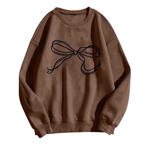 Zpanxa Women's Graphic Print Crewneck Sweatshirt, Long Sleeve Loose Fit Pullover Top for a Casual Streetwear Fashion Style Brown B S