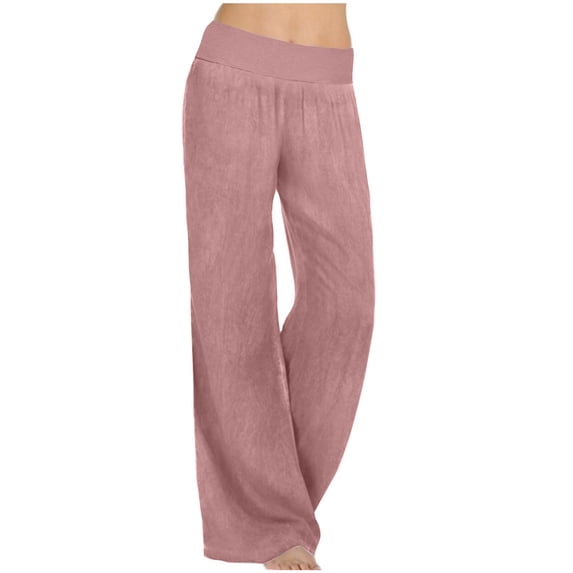 Zpanxa Women's High Waist Wide Leg Pants Solid Color Elastic Stretch Comfort Fit Full Length Casual Trousers for Everyday Wear Pink S
