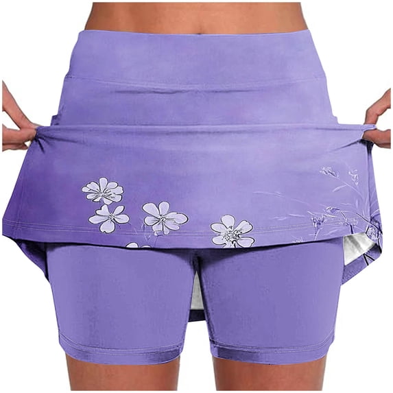Zpanxa Women's High Waisted Printed Yoga Athletic Skorts with Pockets Tummy Control Compression Running Shorts Stretchy Fitted Flowy Casual Lounge