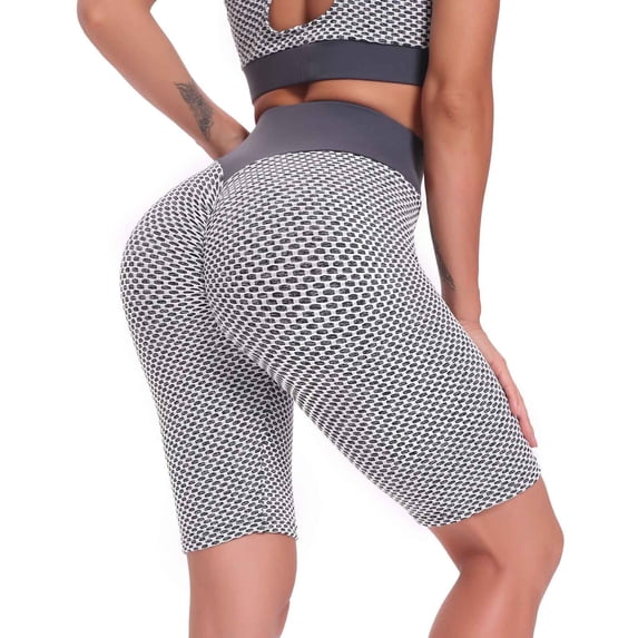 Zpanxa Women's Honeycomb Textured High Waisted Yoga Shorts Plus Size Tummy Control Compression Athletic Running Workout Shorts 5 Inch Breathable Stretchy Fitted Casual Lounge