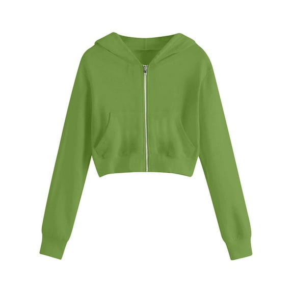 Zpanxa Women's Hooded Jacket Solid Color Long Sleeve with Zipper Pockets Casual Soft Outerwear Blouse for Daily Wear Green XXL