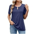 thumbnail image 1 of Zpanxa Women's Keyhole Neck T-Shirt, Casual Short Sleeve Top, Loose Fit Round Neck Blouse with Cut Out Detail for Spring and Summer, 1 of 8