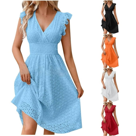 Zpanxa Women's Lace V Neck Dress Sleeveless Summer Evening Dress Sheer Cover Up for Party