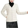 thumbnail image 1 of Zpanxa Women's Lightweight Down Jacket V-Neck Short Puffer Coat Packable Thermal Insulated Nylon Shell for Spring Fall Beige L, 1 of 3