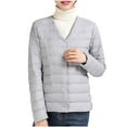 thumbnail image 1 of Zpanxa Women's Lightweight Down Jacket V-Neck Short Puffer Coat Packable Thermal Insulated Nylon Shell for Spring Fall Gray M, 1 of 3