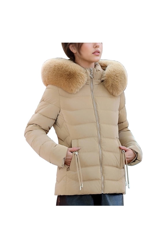 Women's Lightweight Jacket Long Sleeve Solid Color Casual Hooded Outerwear with Zip Front and Pockets for Daily Commute Khaki L