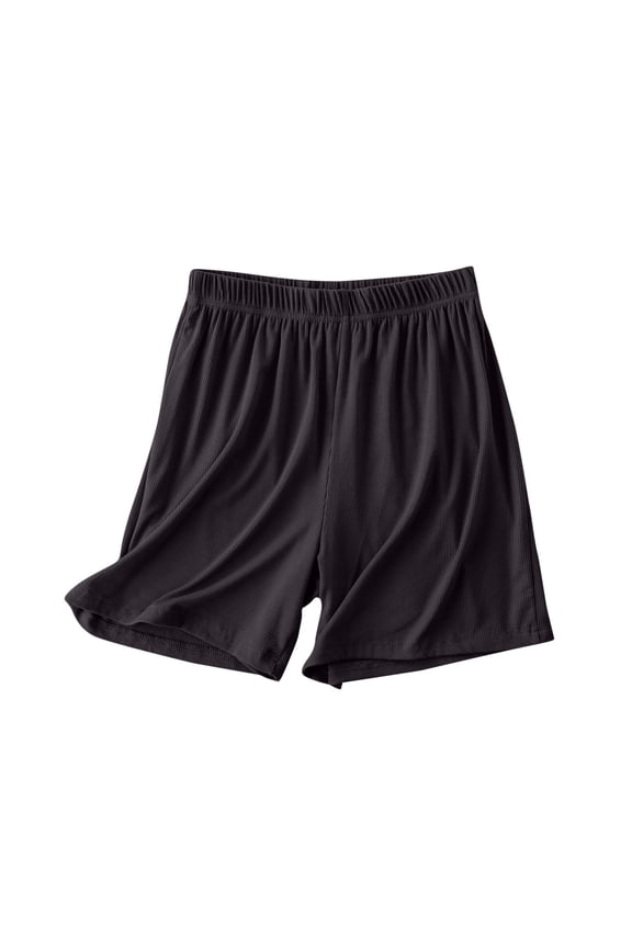 Women's Lightweight Loose Fit Plus Size Shorts Solid Color Knit Ribbed Elastic Waist Lounge Sleep Pajama Shorts Comfortable Casual Athletic Outdoor Wear Breathable Soft