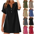 thumbnail image 1 of Zpanxa Women's Linen Blend Short Sleeve Dress V Neck Button Down Casual Summer Sundress, 1 of 6