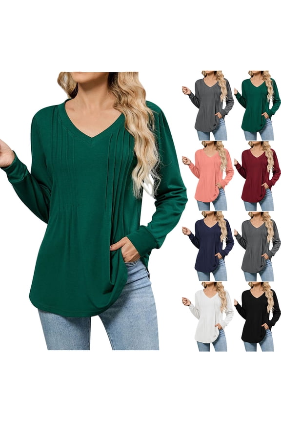 Women's Linen Blend V-Neck Shirt Long Sleeve Breathable Casual Top Natural Wrinkled Texture Blouse