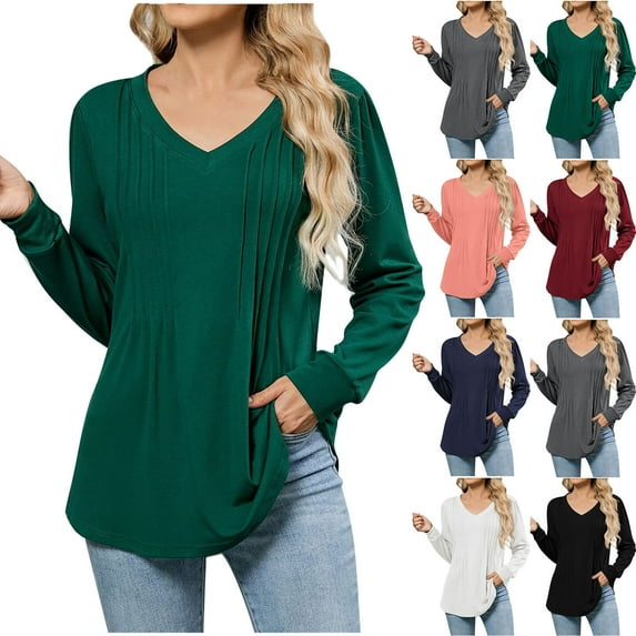 Zpanxa Women's Linen Blend V-Neck Shirt Long Sleeve Breathable Casual Top Natural Wrinkled Texture Blouse