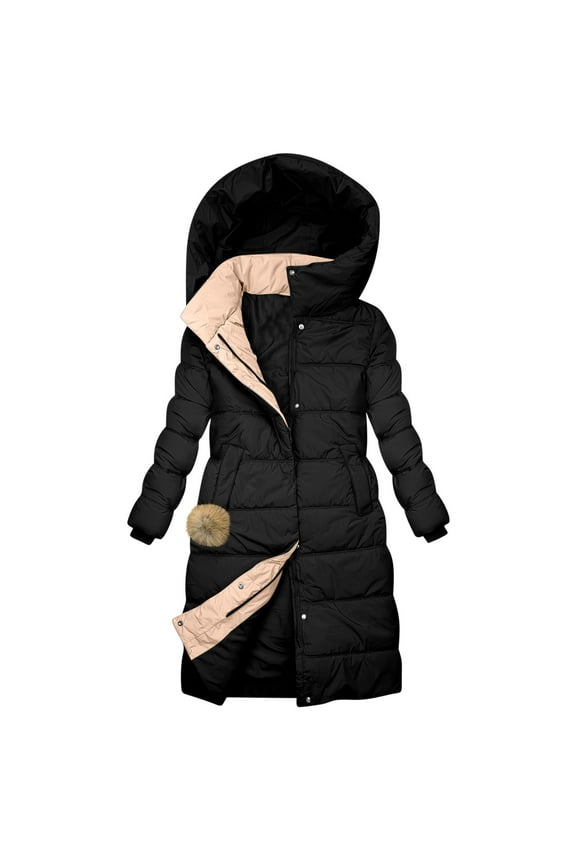 Women's Longline Parka Coat Heavyweight Insulated Hooded Winter Jacket for Extreme Cold Weather Black S