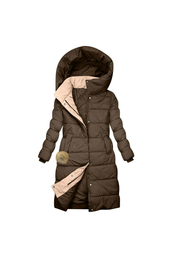 Women's Longline Parka Coat Heavyweight Insulated Hooded Winter Jacket for Extreme Cold Weather Coffee XXL