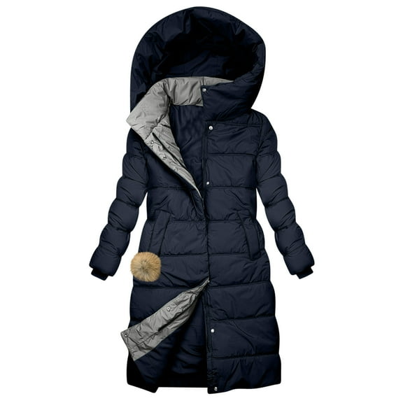 Zpanxa Women's Longline Parka Coat Heavyweight Insulated Hooded Winter Jacket for Extreme Cold Weather Navy L