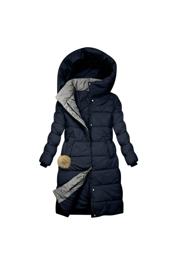Women's Longline Parka Coat Heavyweight Insulated Hooded Winter Jacket for Extreme Cold Weather Navy M