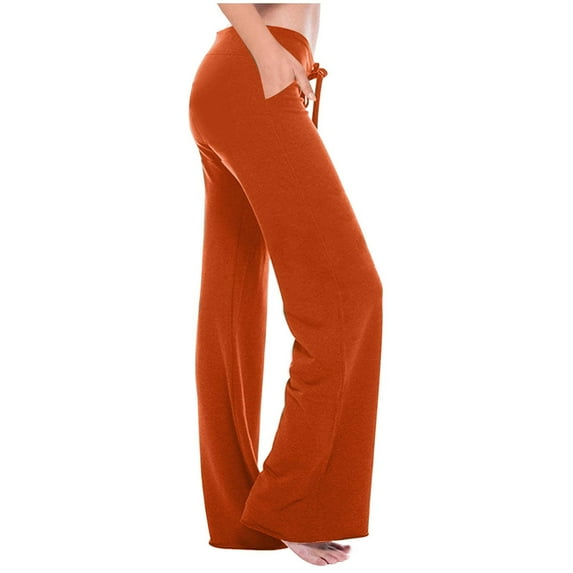 Zpanxa Women's Loose Fit Athletic Pants with Stretch Waistband Multiple Pockets Comfortable Yoga Gym Workout Trousers for Casual Wear Orange L