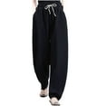 thumbnail image 1 of Zpanxa Women's Loose Fit Casual Pants Solid Color Elastic Waist Trousers with Comfortable Relaxed Fit for Everyday Lounge Wear and Street Style Black 5XL, 1 of 5