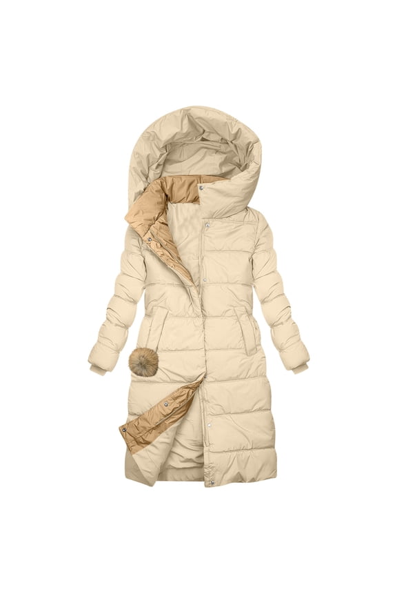 Women's Mid Length Down Jacket Winter Thermal Insulated Hooded Parka Coat Thickened Warm Quilted Waterproof Windproof Long Puffer Coat for Extreme Cold Weather Beige XXL