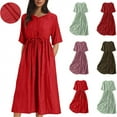 thumbnail image 1 of Zpanxa Women's Midi V Neck Dress with Pockets Short Sleeve Jacquard Fabric Tie Waist Casual Summer Dress, 1 of 8