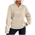 thumbnail image 1 of Zpanxa Women's Mock Neck Half Zip Sweatshirt, Long Sleeve Solid Color Pullover with Front Pockets and Ribbed Trim for Warmth and Style Khaki M, 1 of 8
