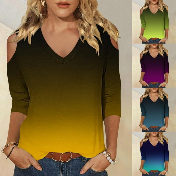 Zpanxa Women's Off Shoulder 3/4 Sleeve Top Casual Summer Printed Blouse Fashionable Party Wear Trendy Loose Fit T-Shirt