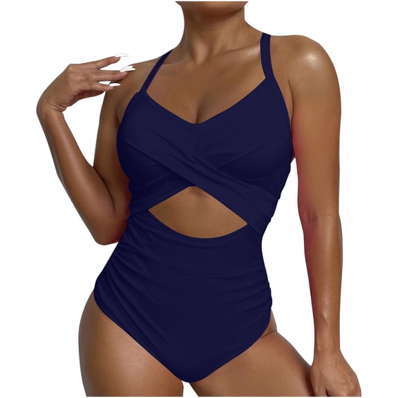Zpanxa Women's One Piece Swimsuits Tummy Control Front Cross Bathing Suits Navy B S