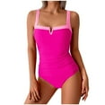 thumbnail image 1 of Zpanxa Women's One Piece Swimsuits Tummy Control Modest Bathing Suits Wide Shoulder Strap Chest Color Block Swimsuit Hot Pink S, 1 of 8