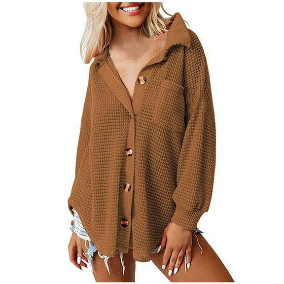Zpanxa Women's Open Front Cardigan Soft Knit Long Sleeve with Patch Pockets Casual Daily Wear Duster Coat Brown S