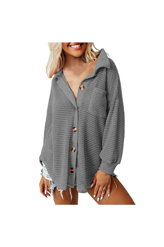 Women's Open Front Cardigan Soft Knit Long Sleeve with Patch Pockets Casual Daily Wear Duster Coat Gray XXL