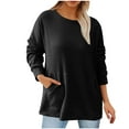 thumbnail image 1 of Zpanxa Women's Oversized Knit Sweatshirt Solid Color Crewneck Pocket Detail Long Sleeve Pullover Top Drop Shoulder Casual Street Style Fall Fashion Black L, 1 of 5