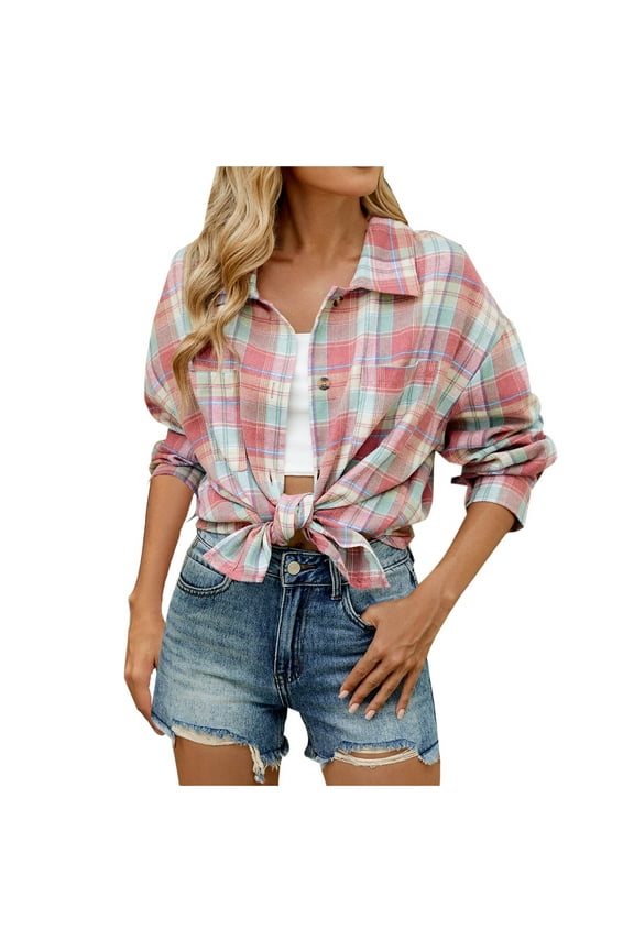 Women's Plaid Lapel Jacket Long Sleeve Casual Lightweight Open Front Checkered Coat