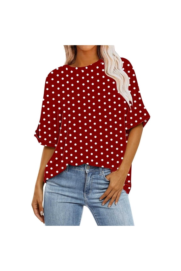 Women's Plus Size Dolman Sleeve Short Sleeve Top, Loose Fit Abstract Print Crew Neck Blouse, Artistic Random Placement Pattern T-Shirt for Casual Wear