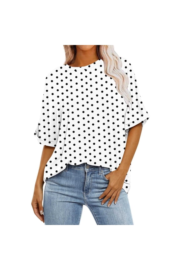 Women's Plus Size Dolman Sleeve Short Sleeve Top, Loose Fit Abstract Print Crew Neck Blouse, Artistic Random Placement Pattern T-Shirt for Casual Wear