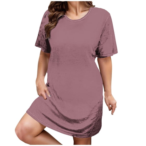 Zpanxa Women's Plus Size Loose Fit Dress Short Sleeve Tie Dye Casual Round Neck Flowy Summer Dress